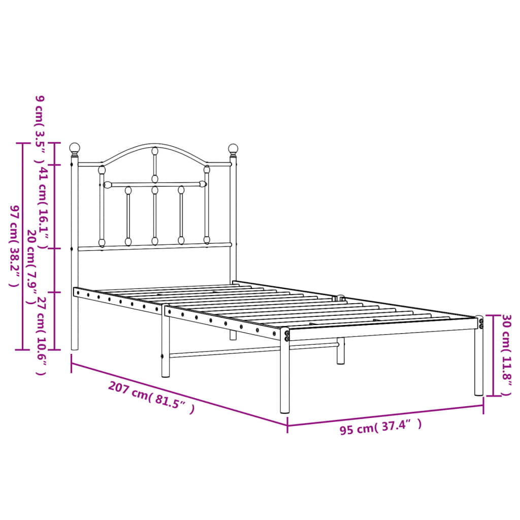Giroletto con Testiera in Metallo Nero 90x200 cm | homemem39