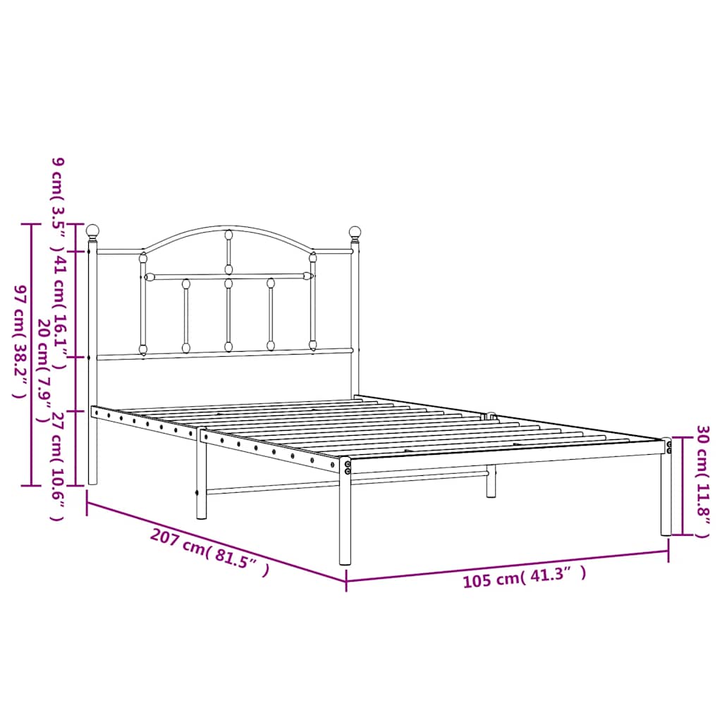 Giroletto con Testiera Metallo Nero 100x200 cm | homemem39