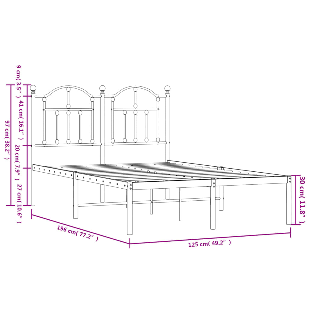 Giroletto con Testiera in Metallo Nero 120x190 cm | homemem39