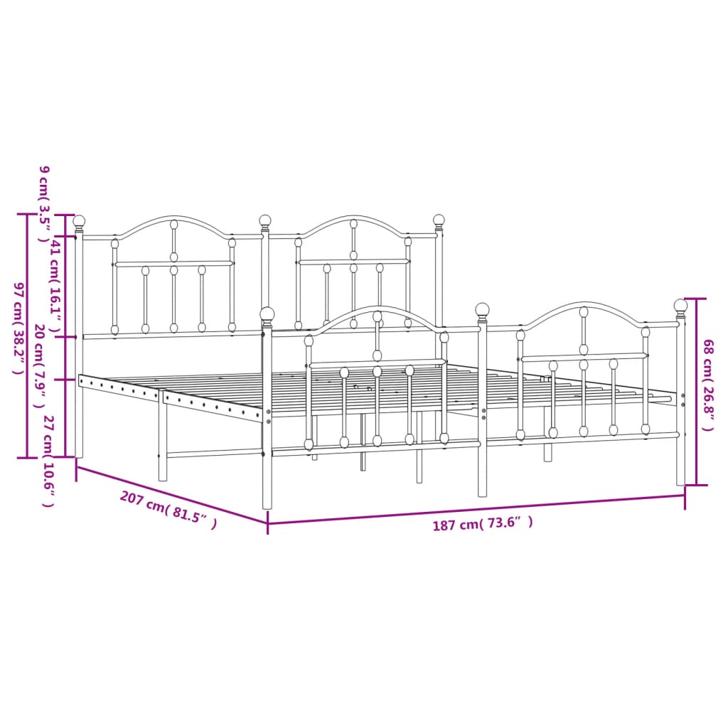 Giroletto senza Materaso con Pediera in Metallo Nero 180x200 cm | homemem39
