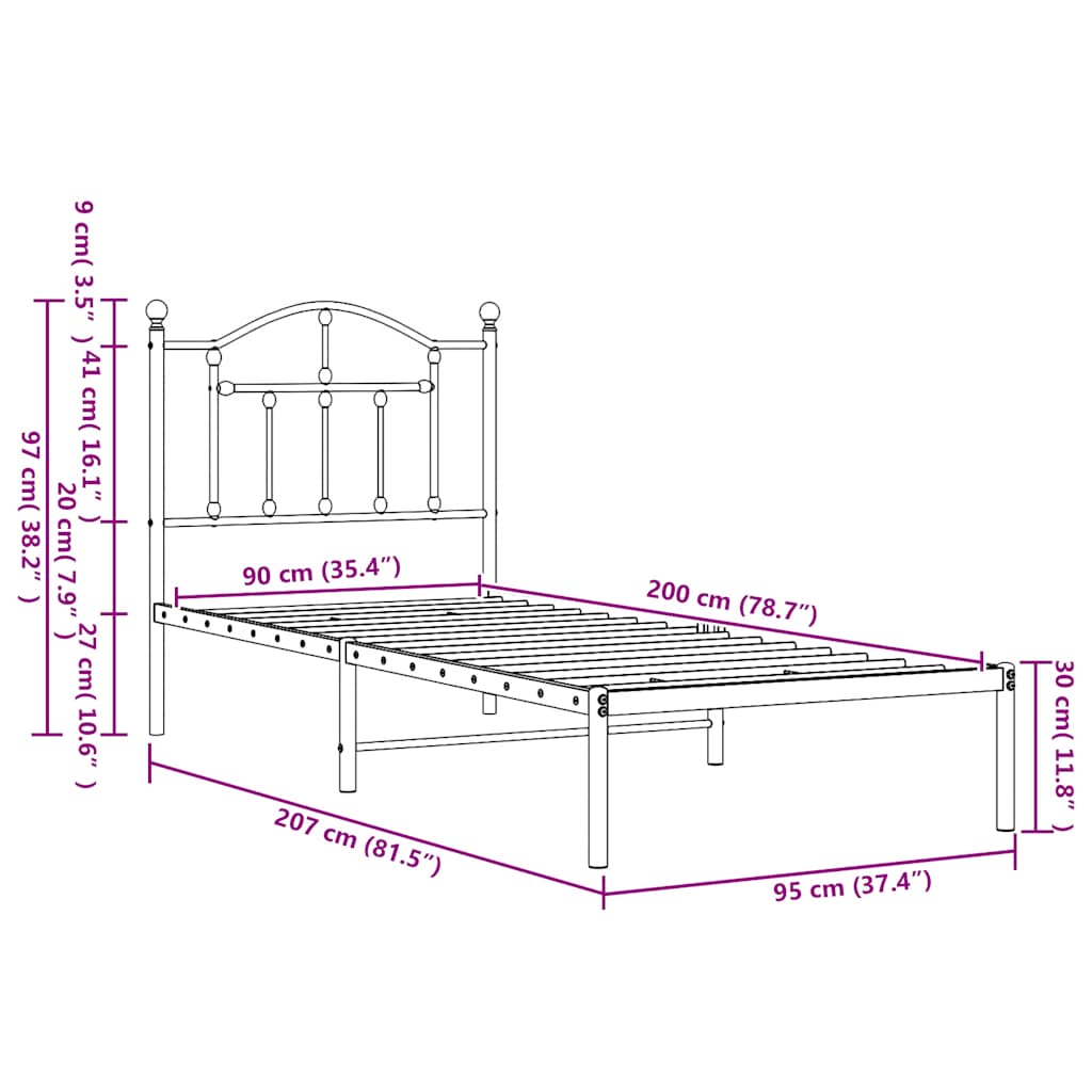 Giroletto con Testiera Metallo Bianco 90x200 cm | homemem39