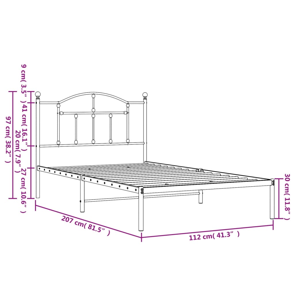 Giroletto con Testiera Metallo Bianco 107x203 cm | homemem39
