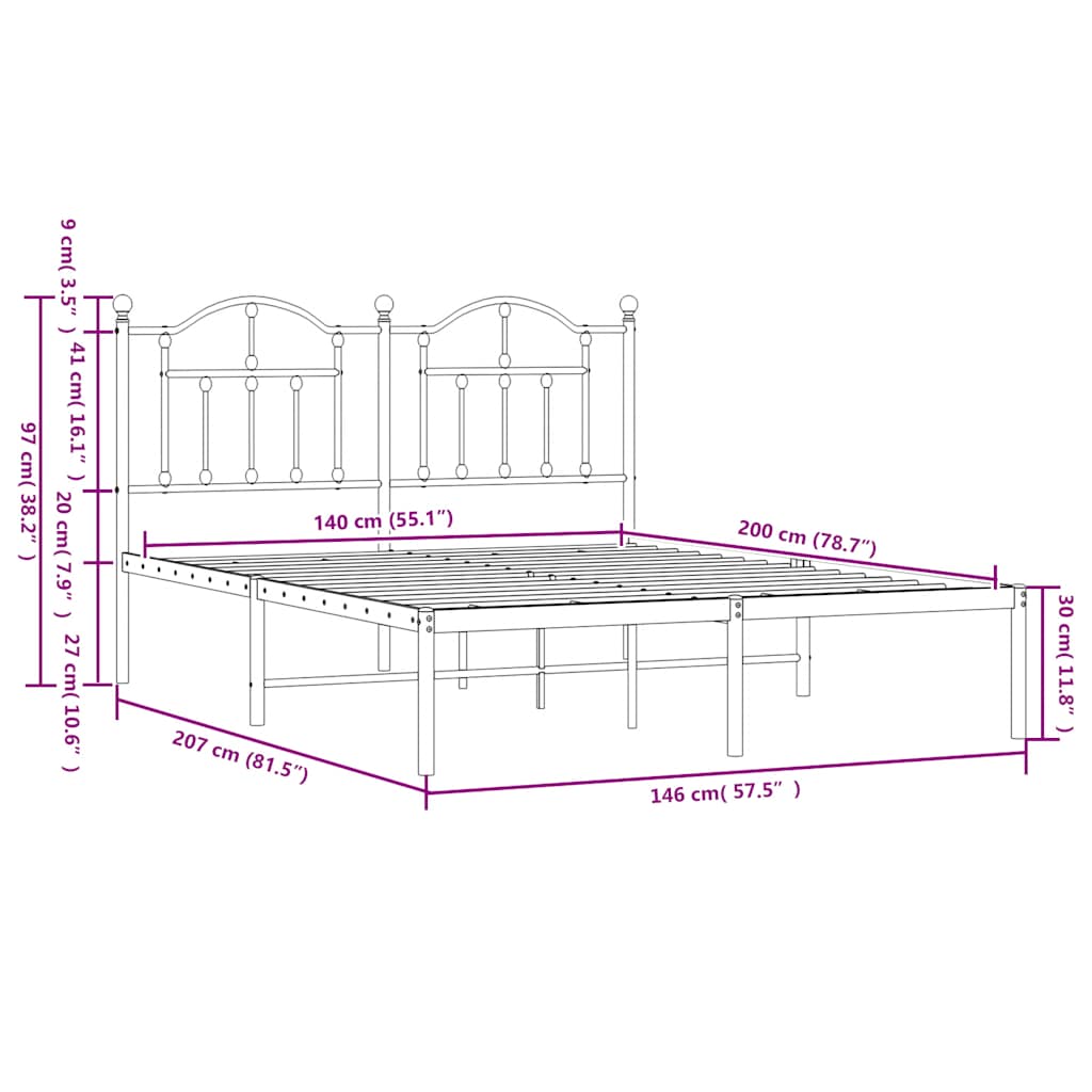 Giroletto con Testiera Metallo Bianco 140x200 cm | homemem39