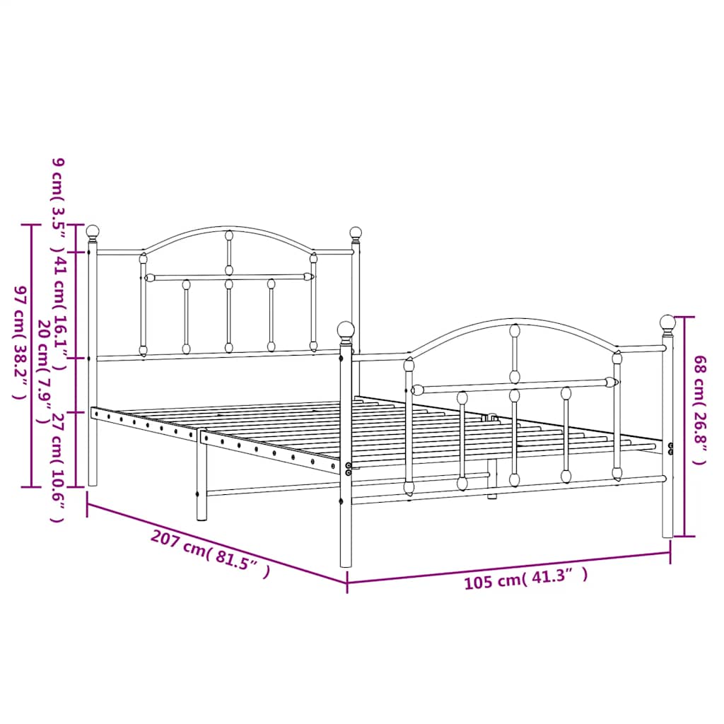Giroletto con Testiera e Pediera Metallo Bianco 100x200 cm | homemem39