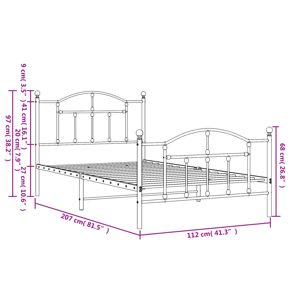 Giroletto con Testiera e Pediera Metallo Bianco 107x203 cm | homemem39