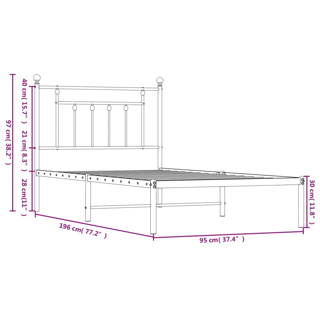 Giroletto con Testiera in Metallo Nero 90x190 cm | homemem39