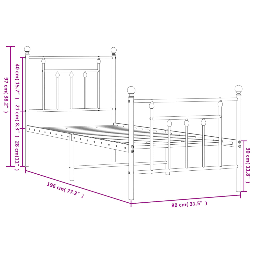 Giroletto con Testiera e Pediera Metallo Nero 75x190 cm | homemem39