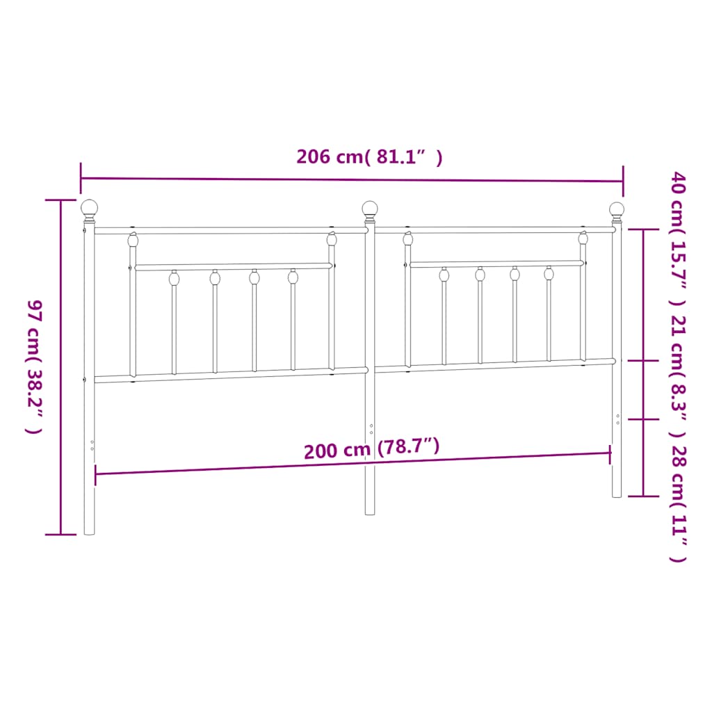 Testiera di Ricambio in Metallo Nero 200 cm | homemem39