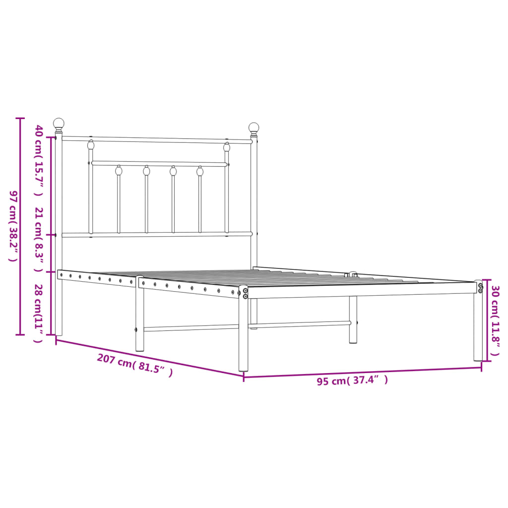 Giroletto con Testiera Metallo Bianco 90x200 cm | homemem39