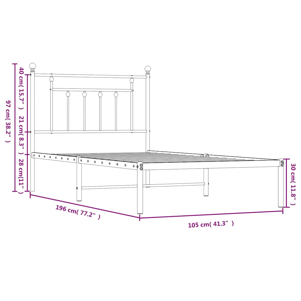 Giroletto con Testiera Metallo Bianco 100x190 cm | homemem39