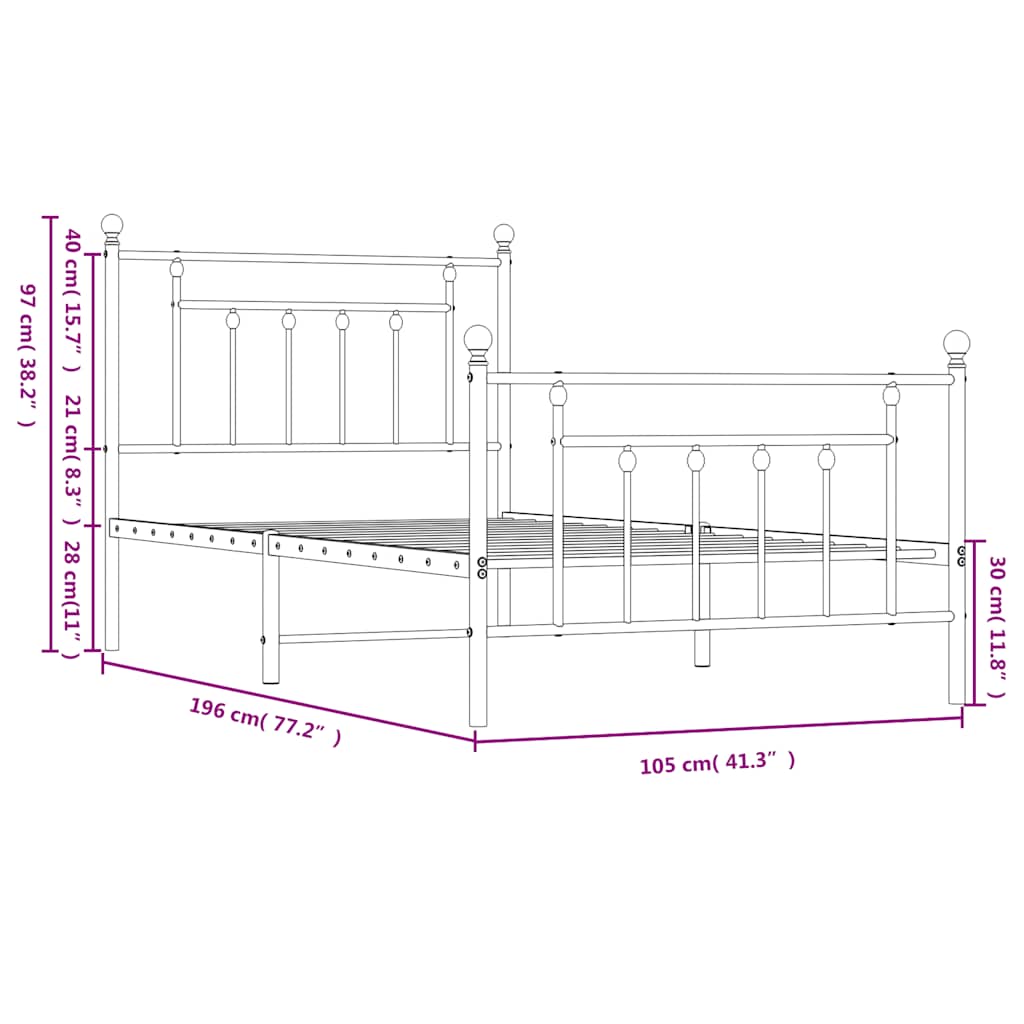 Giroletto con Testiera e Pediera Metallo Bianco 100x190 cm | homemem39