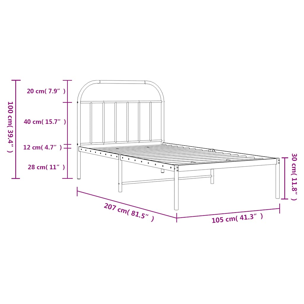 Giroletto con Testiera Metallo Nero 100x200 cm | homemem39