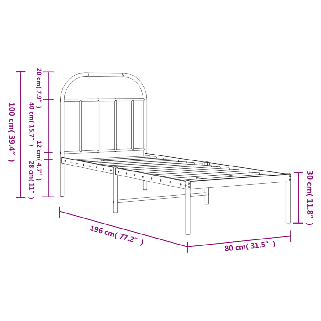 Giroletto senza Materaso con Testiera Metallo Bianco 75x190 cm | homemem39