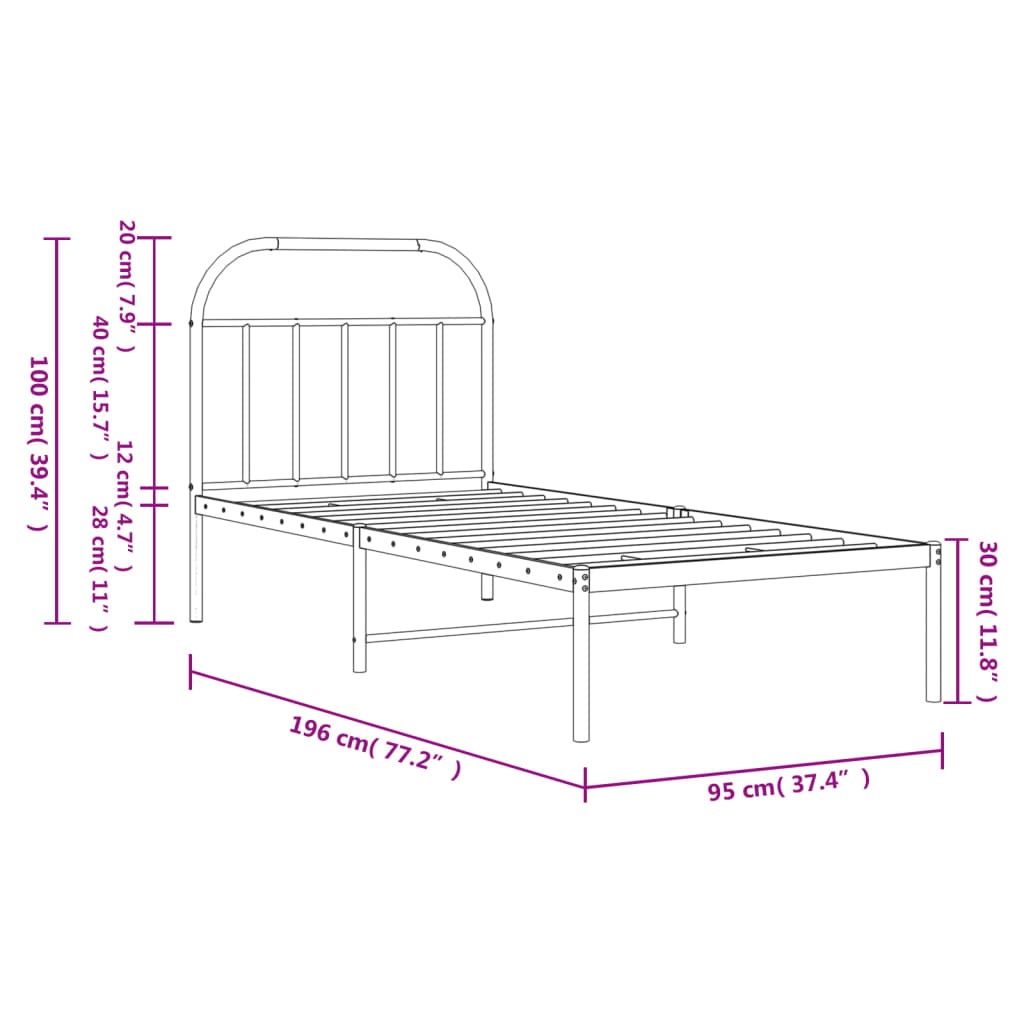 Giroletto con Testiera Metallo Bianco 90x190 cm | homemem39