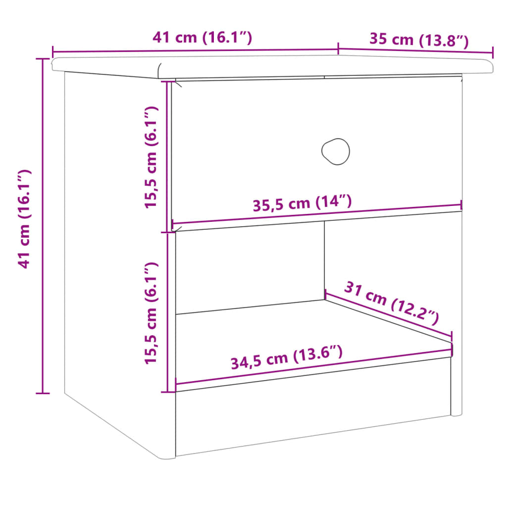 Comodino ALTA 41x35x41 cm in Legno Massello di Pino | homemem39