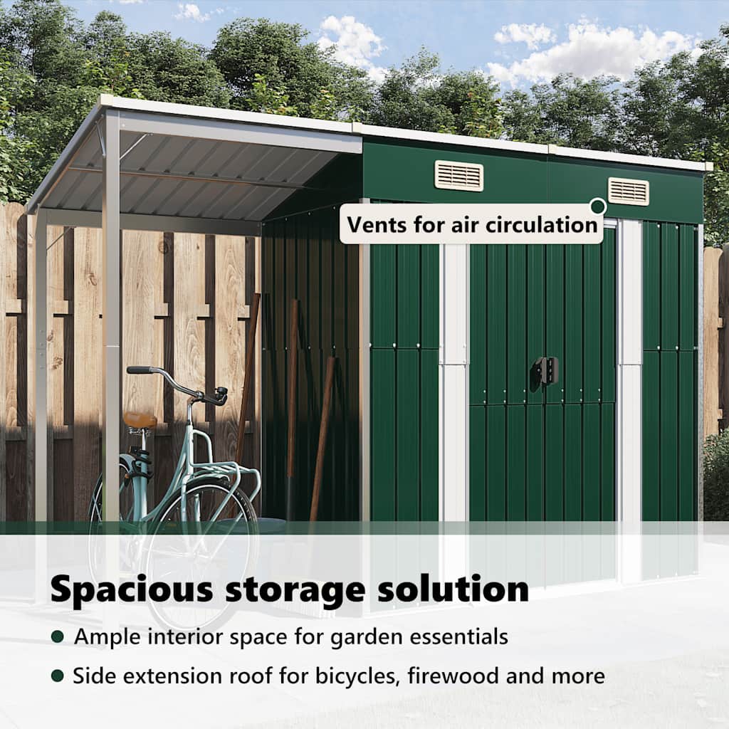 Capanno Giardino con Tetto Esteso Verde 277x107x181cm Acciaio | homemem39