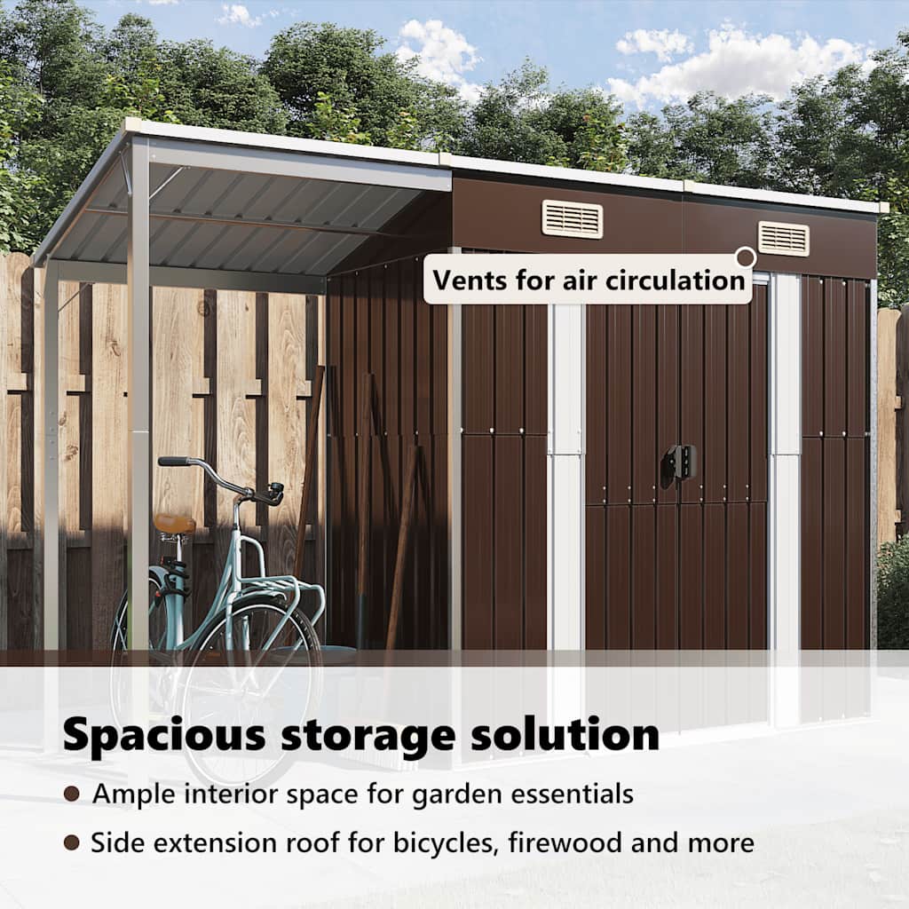 Capanno Giardino Tetto Esteso Marrone 277x107x181cm Acciaio | homemem39