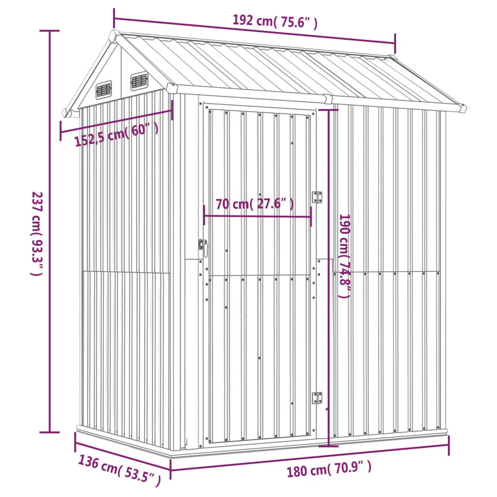 Casetta da giardino grigio chiaro 192x152,5x237 cm in acciaio zincato | homemem39
