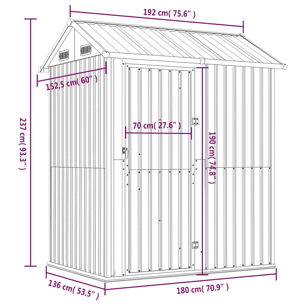 Capanno da Giardino Marrone 192x152,5x237 cm Acciaio Zincato | homemem39