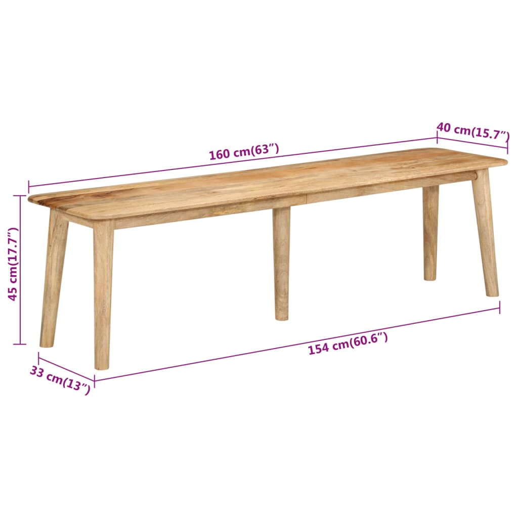 Panca 160x40x45 cm in Legno Massello di Mango | homemem39