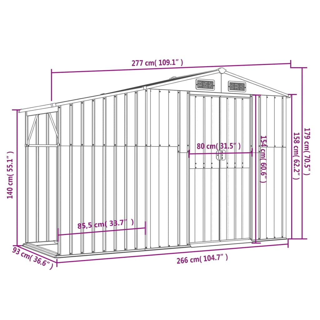 Capanno da Giardino Marrone 277x93x179 cm in Acciaio Zincato | homemem39