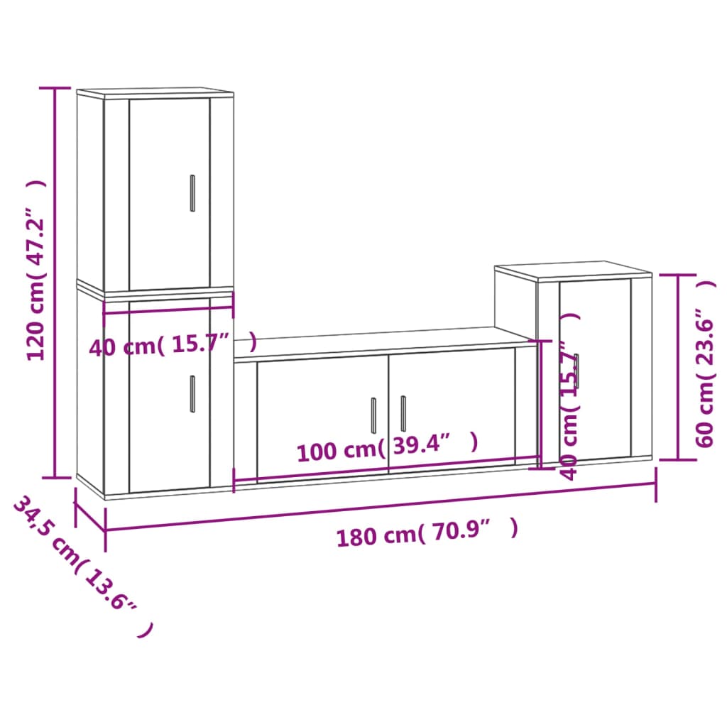 Set di Mobili Porta TV 4 pz Rovere Fumo in Legno Multistrato