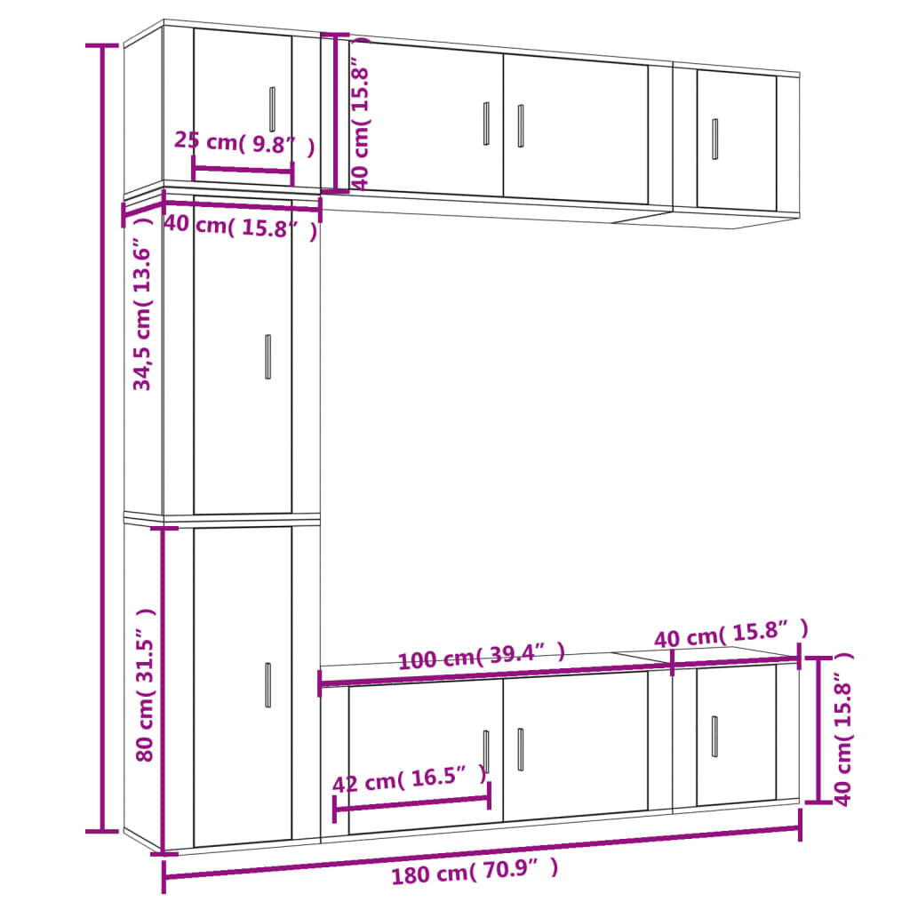 Set di Mobili Porta TV 7 pz Bianco in Legno Multistrato