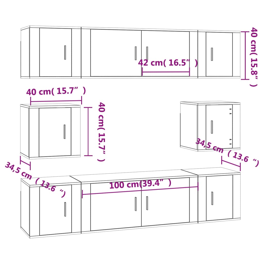 Set Mobili Porta TV 8pz Grigio Sonoma in Legno Multistrato | homemem39