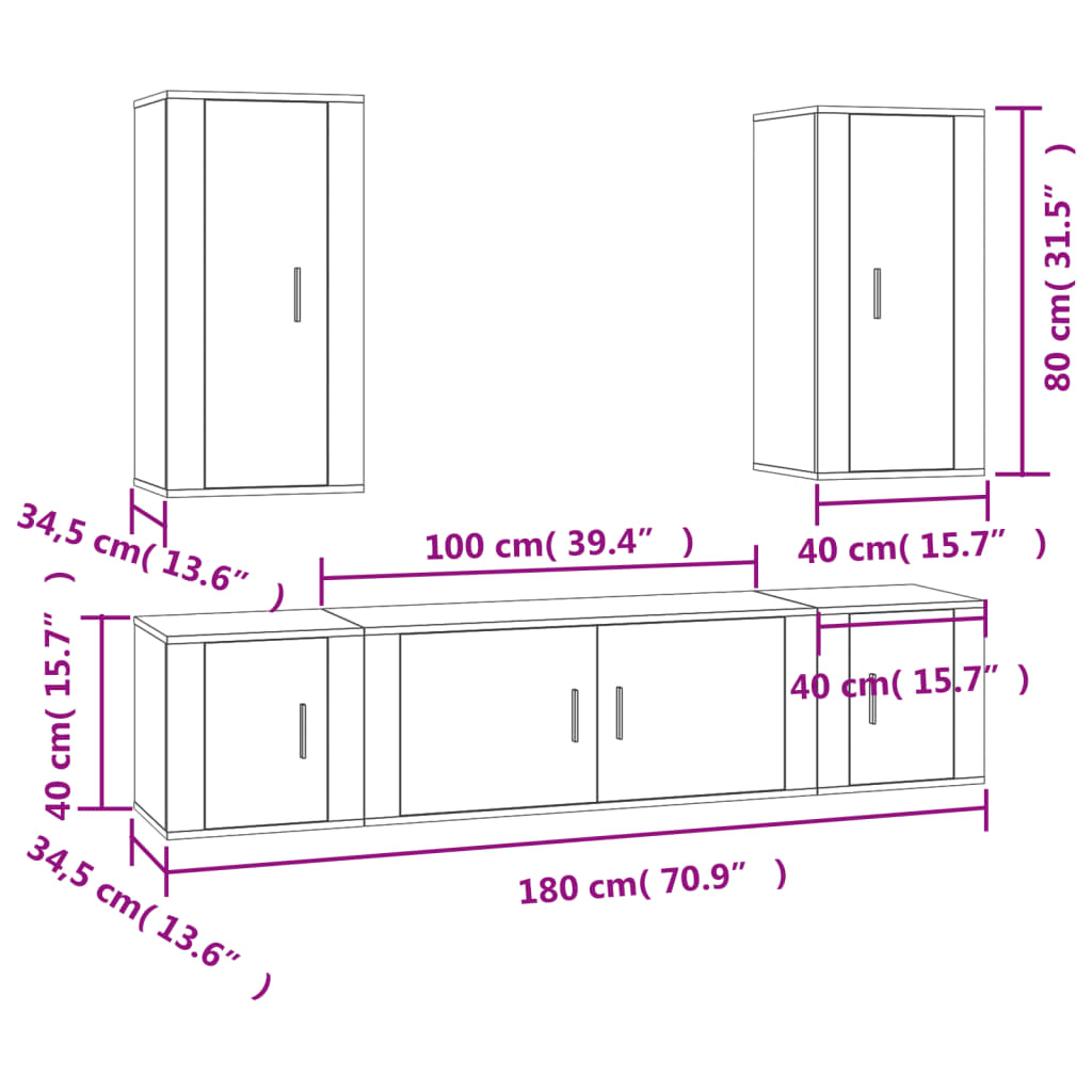 Set di Mobili Porta TV 5 pz Bianco in Legno Multistrato