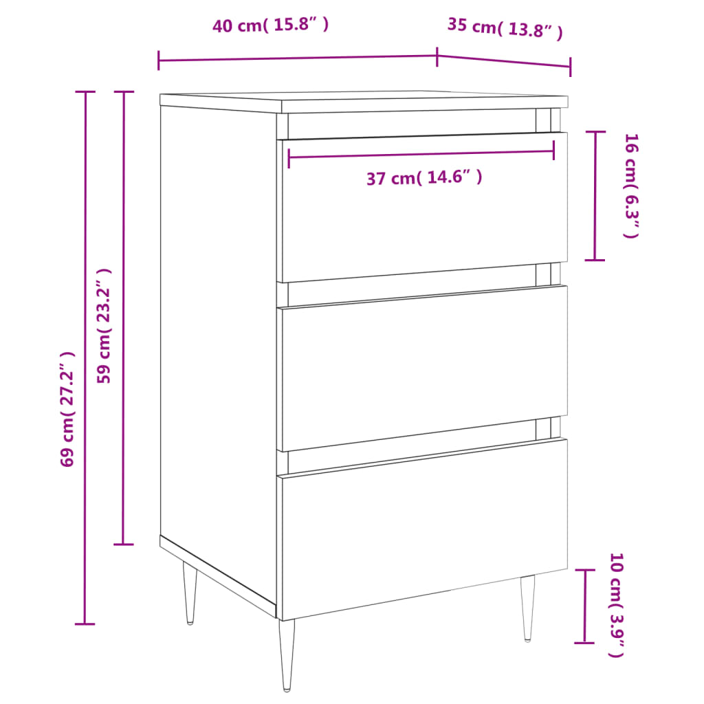 Comodini 2 pz Rovere Fumo 40x35x69 cm in Legno Multistrato | homemem39