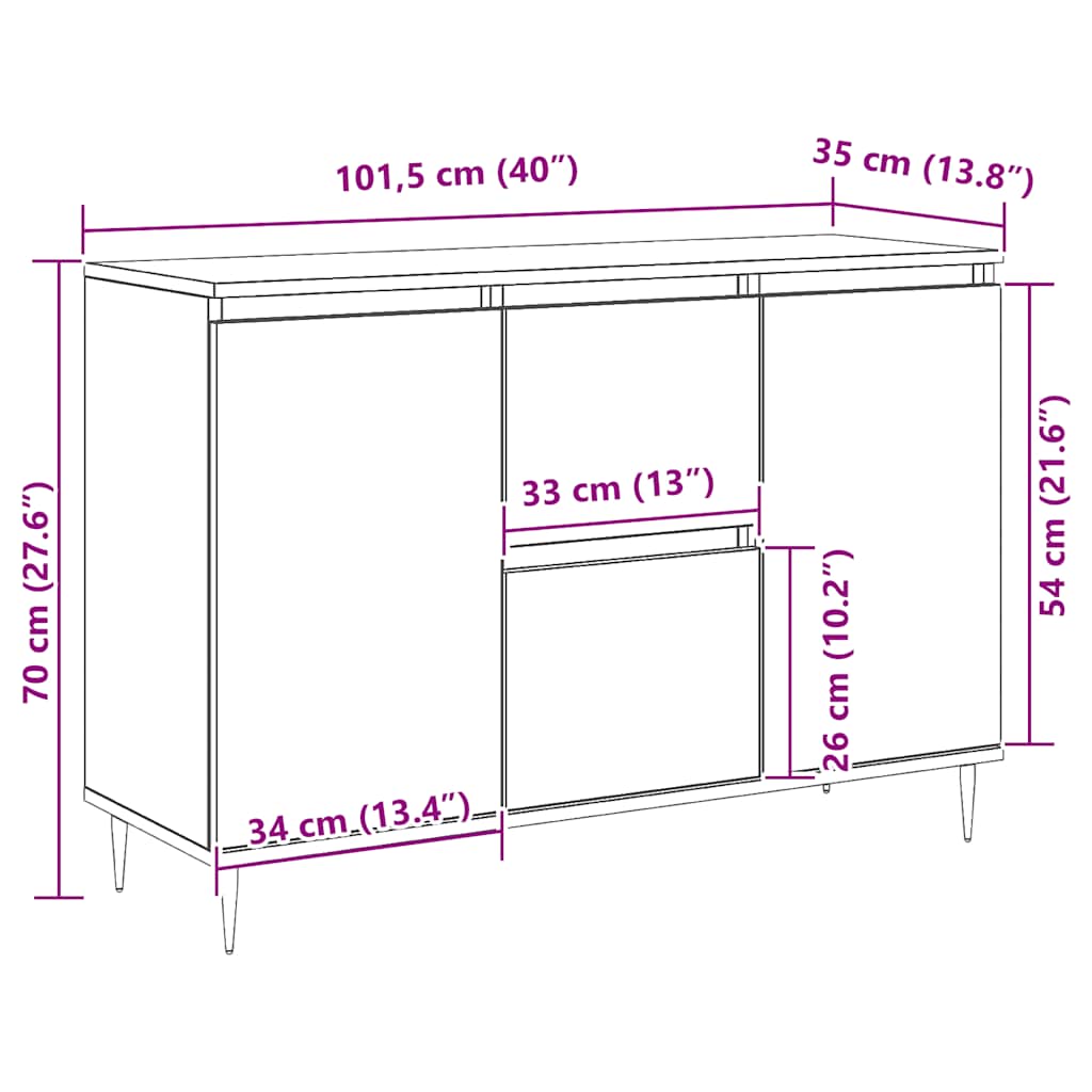 Credenza Rovere Sonoma 101,5x35x70 cm in Legno Multistrato | homemem39