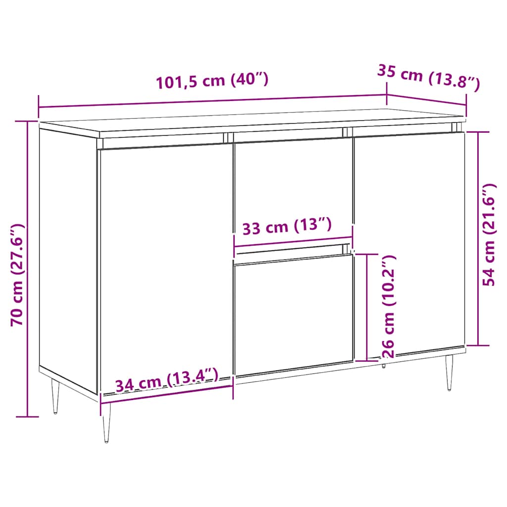 Credenza Grigio Sonoma 101,5x35x70 cm in Legno Multistrato | homemem39