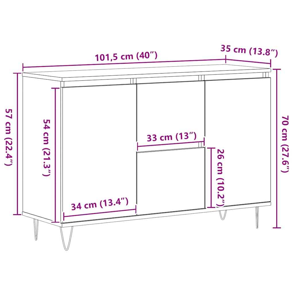 Credenza Rovere Fumo 101,5x35x70 cm in Legno Multistrato | homemem39