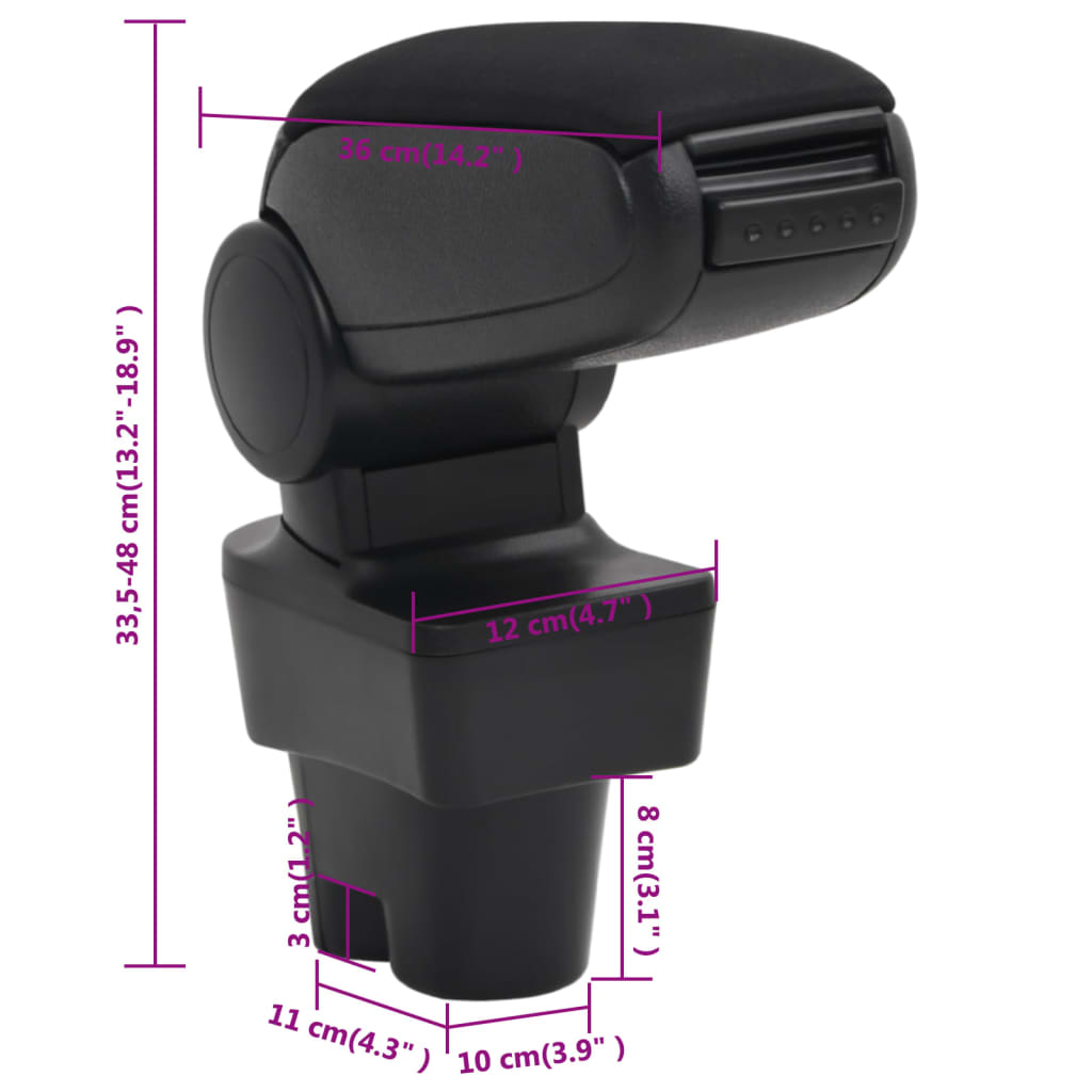 Bracciolo per Auto Nero 12x36x(33,5-48) cm in ABS | homemem39
