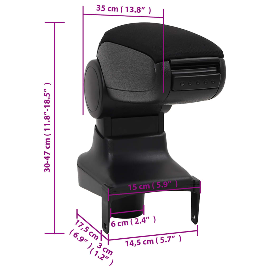 Bracciolo per Auto Nero 15x35x(30-47) cm in ABS | homemem39