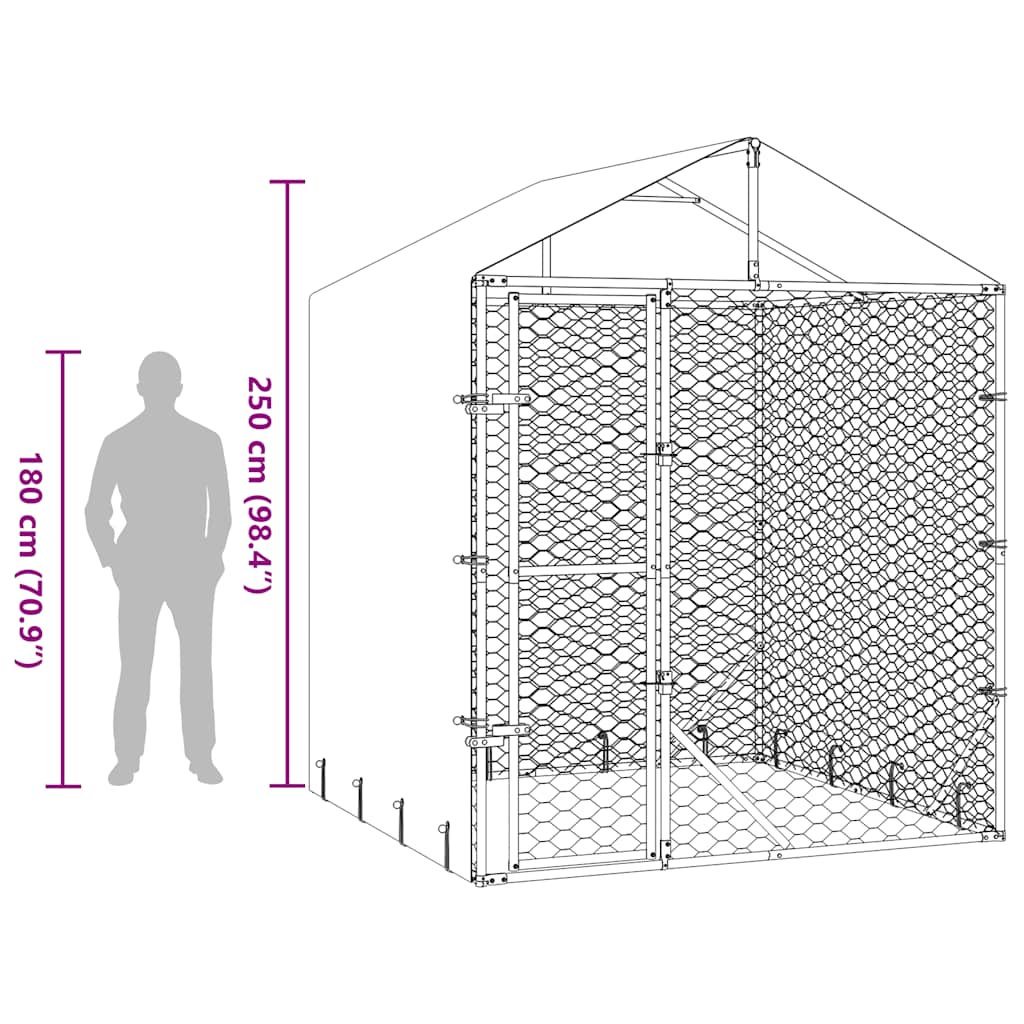Cuccia Cani da Esterno Tetto Argento 2x2x2,5 m Acciaio Zincato