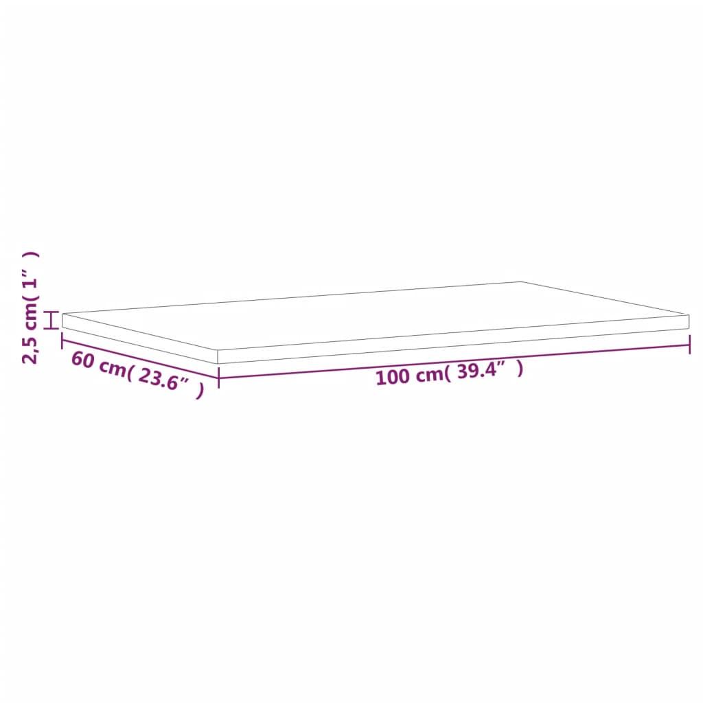 Piano Tavolo 100x60x2,5cm Rettangolare Legno Massello di Faggio | homemem39