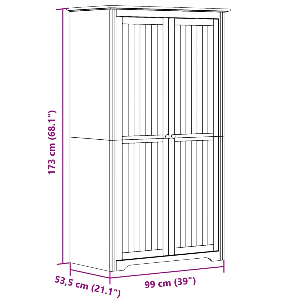 Armadio BODO 99x53,5x173 cm in Legno Massello di Pino Grigio | homemem39