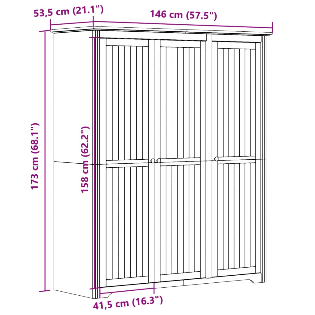 Armadio BODO 146x53,5x173 cm in Legno Massello di Pino Grigio | homemem39