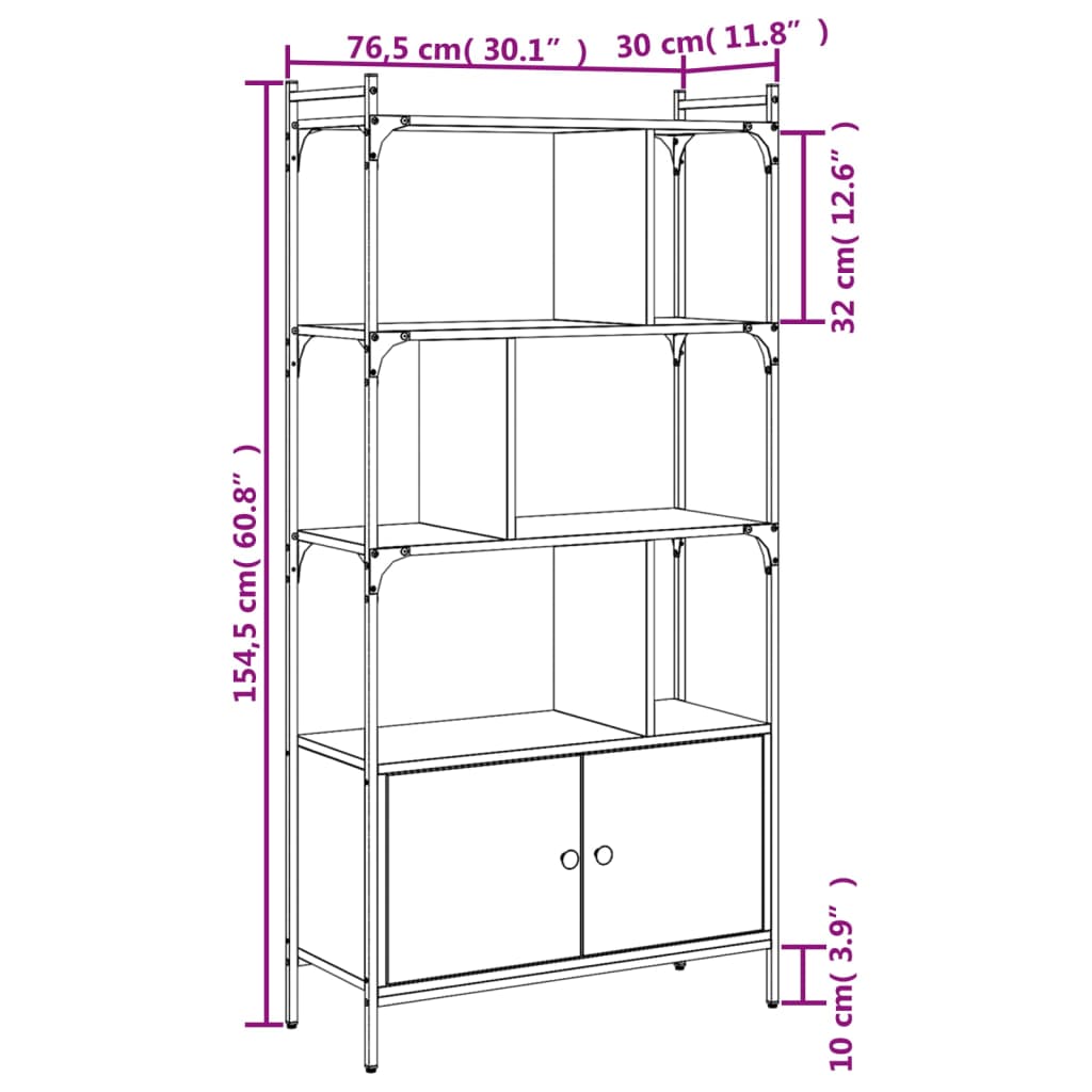 Libreria con Ante Rovere Fumo 76,5x30x154,5cm Legno Multistrato