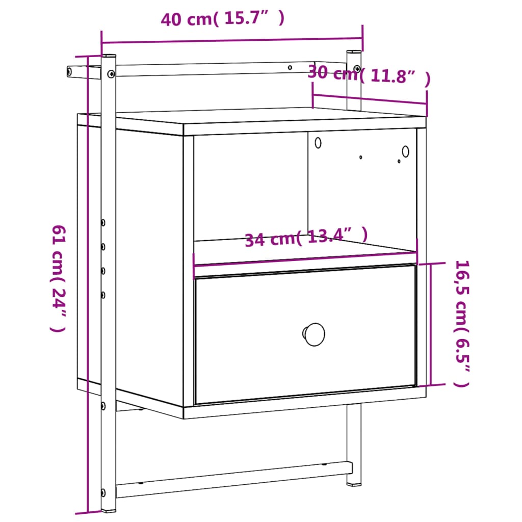 Comodino a Muro Rovere Marrone 40x30x61 cm Legno Multistrato | homemem39