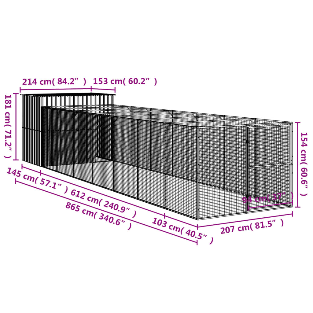 Casetta Cani Corsa Grigio Chiaro 214x865x181 cm Acciaio Zincato - homemem39