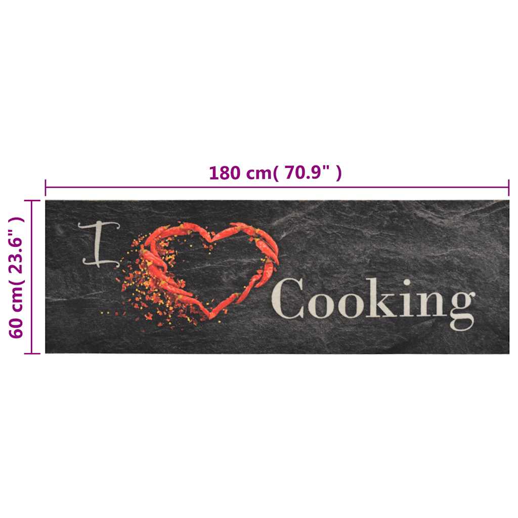 Tappeto da Cucina Lavabile Nero Cucinare 60x180 cm Velluto | homemem39