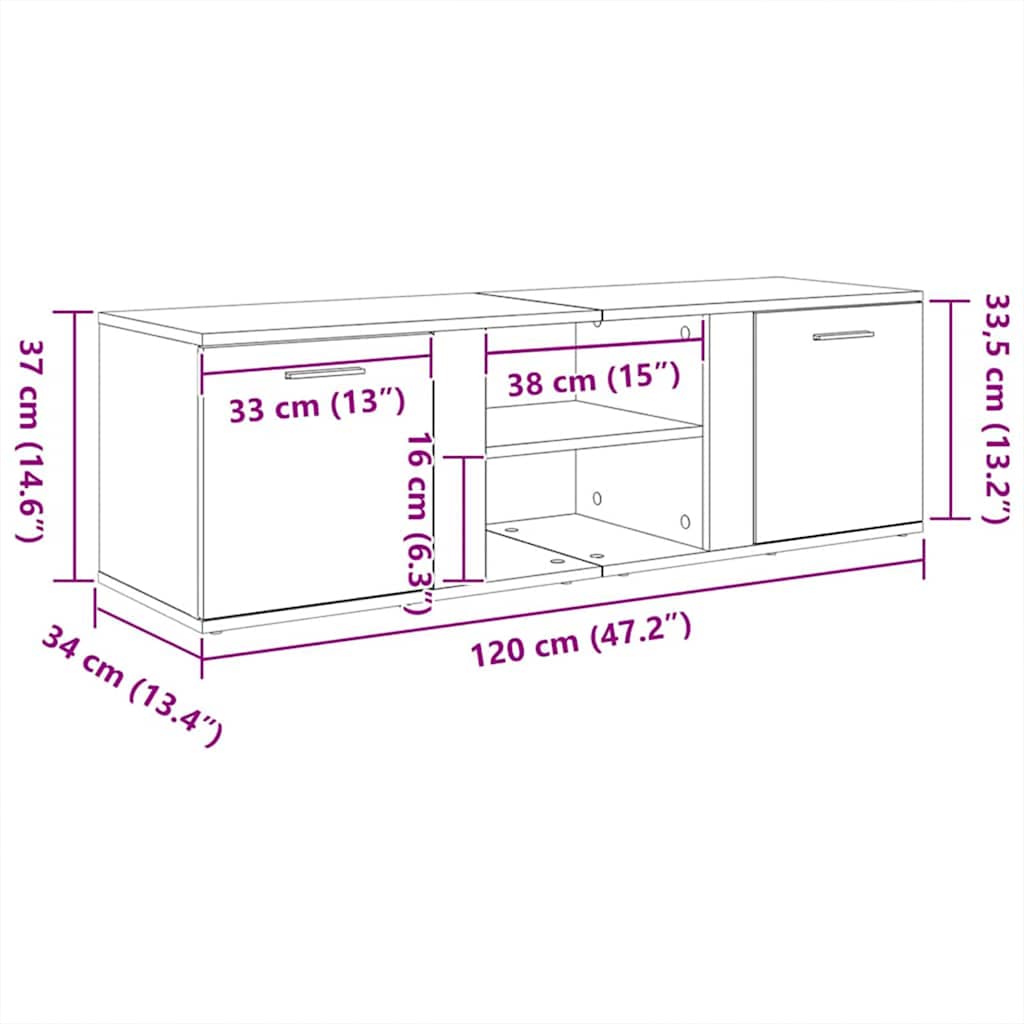 Mobile Porta TV Rovere Fumo 120x34x37 cm Legno Multistrato | homemem39