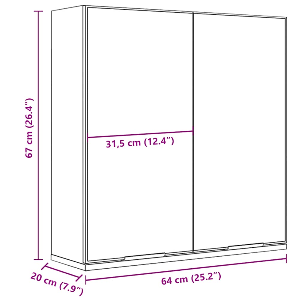 Armadietto Specchio da Bagno Nero 64x20x67 cm Legno Multistrato | homemem39