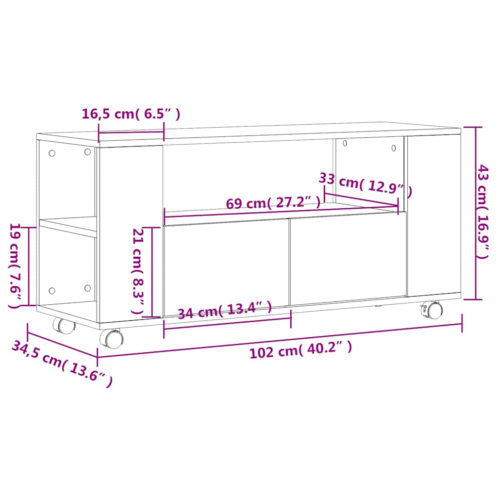 Mobile Porta TV Grigio Sonoma 102x34,5x43 cm Legno Multistrato
