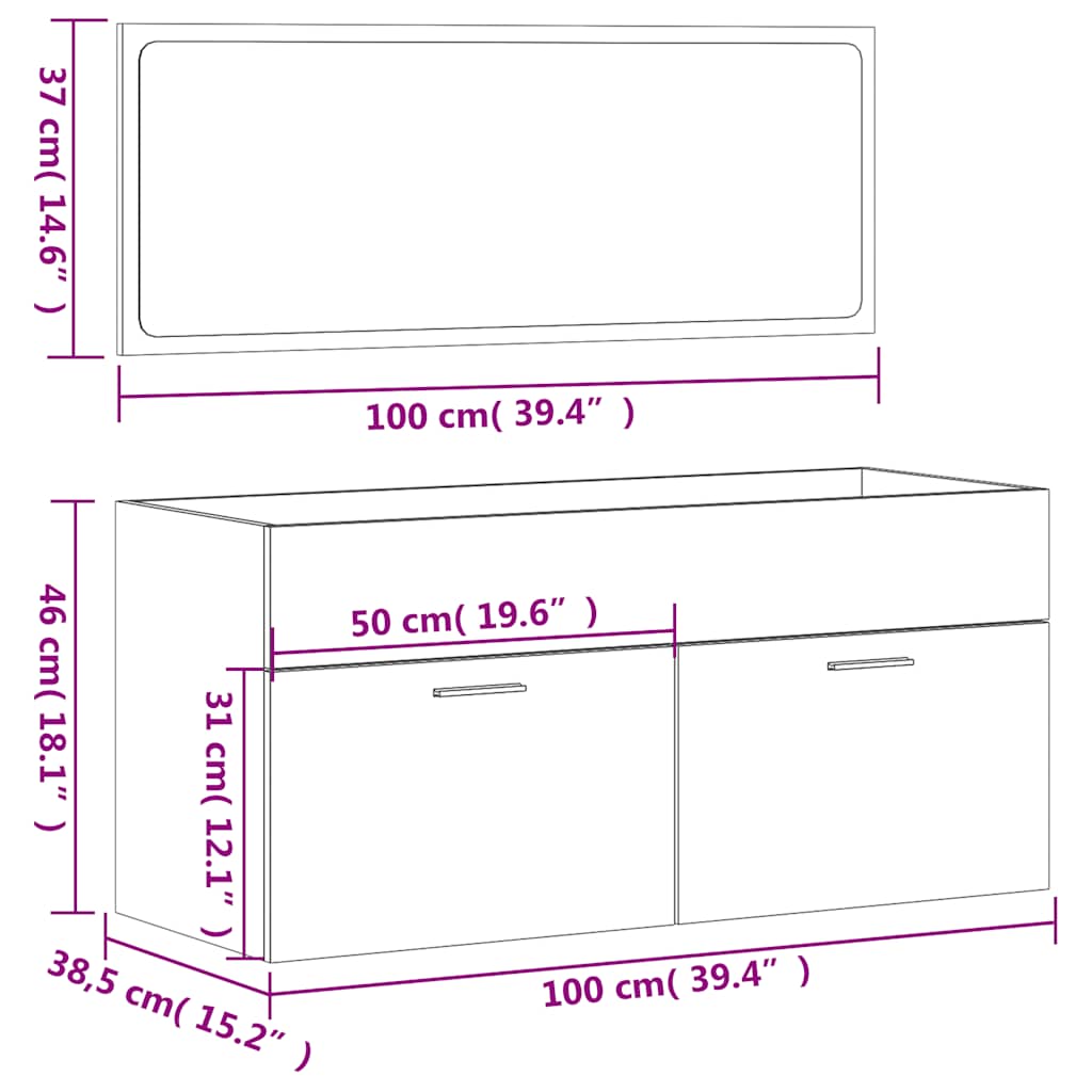 Mobile da Bagno con Specchio Grigio Cemento Legno Multistrato | homemem39