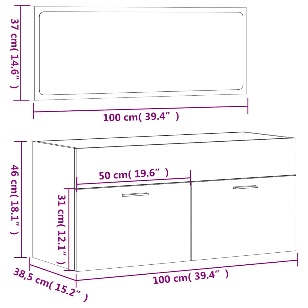 Mobile da Bagno con Specchio Bianco Lucido in Legno Multistrato | homemem39