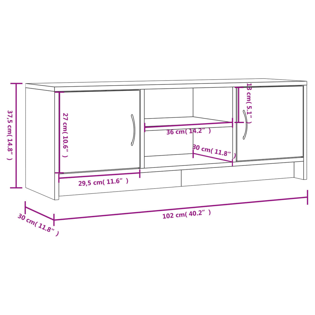 Mobile TV Rovere Fumo 102x30x37,5 cm in Legno Multistrato