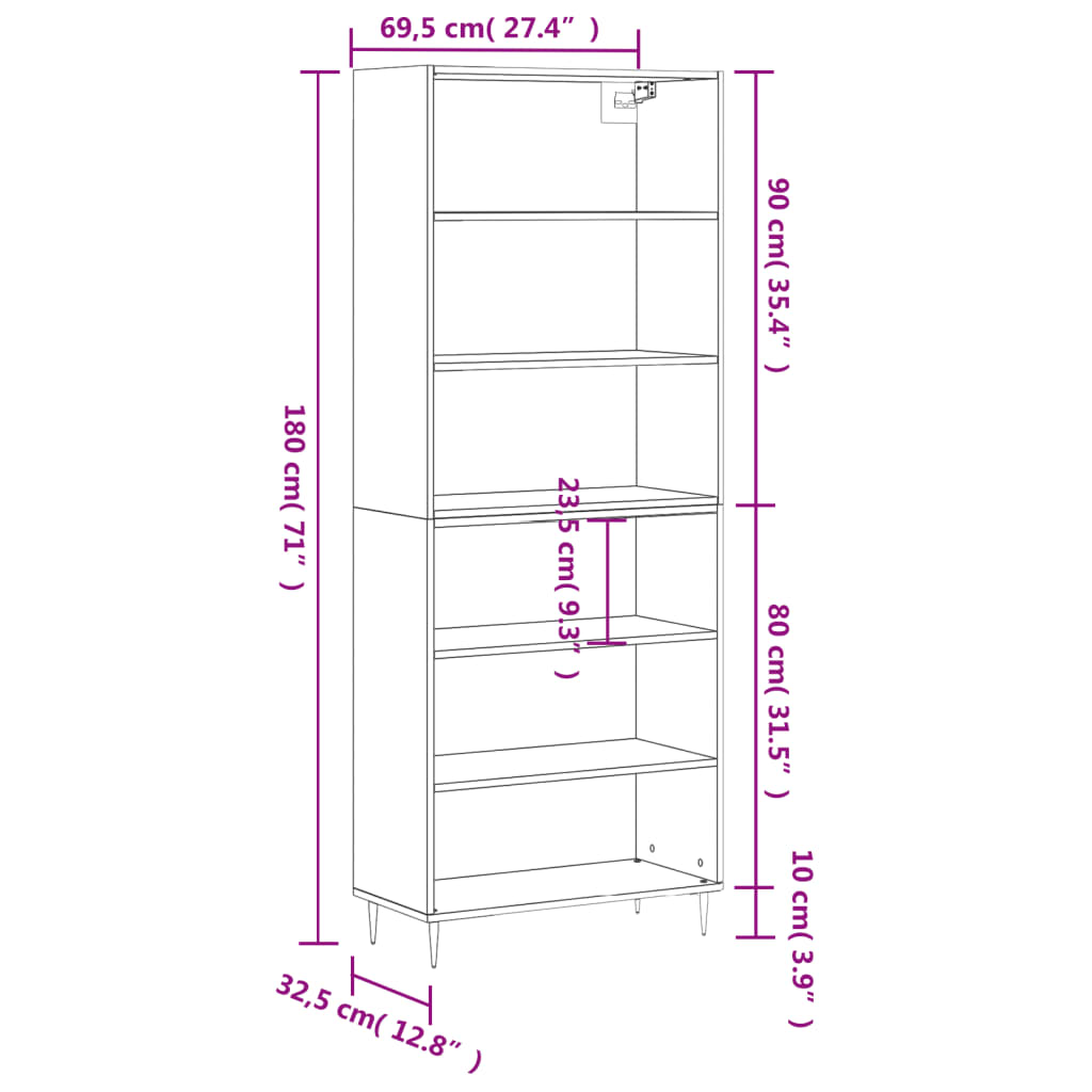 Credenza Grigio Sonoma 69,5x32,5x180 cm Legno Multistrato | homemem39